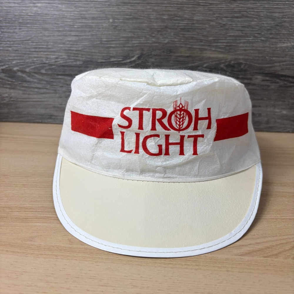 Vintage Stroh Light Hat Fitted White Red Painters Paper Cap